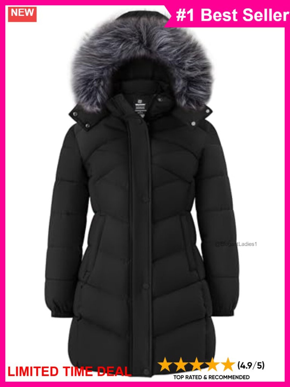 Women's Long Winter Puffer Jacket Lightweight Quilted Coat Faux Fur Hood